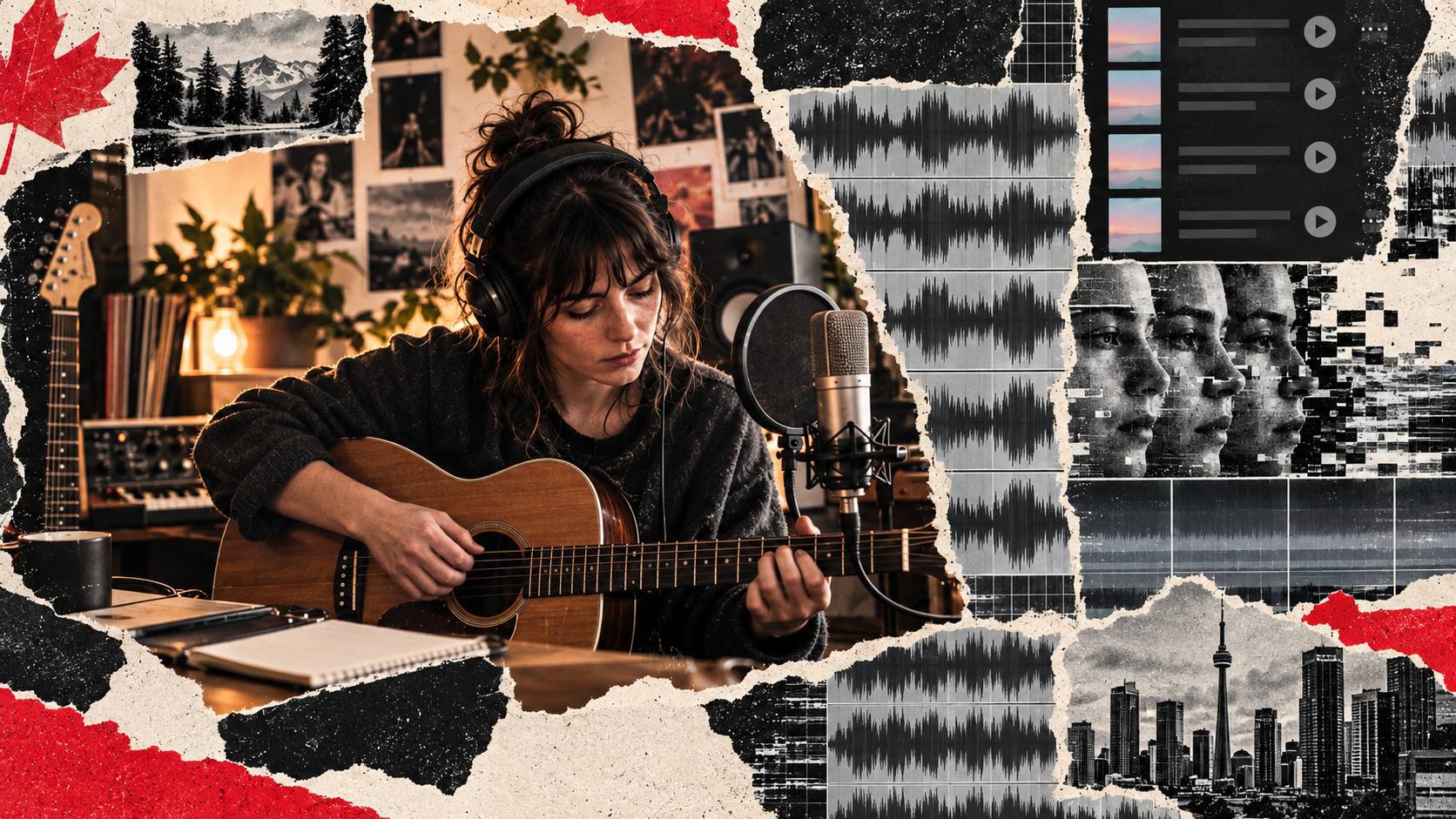 Northern Dial collage about AI-generated music and Canadian independent artists