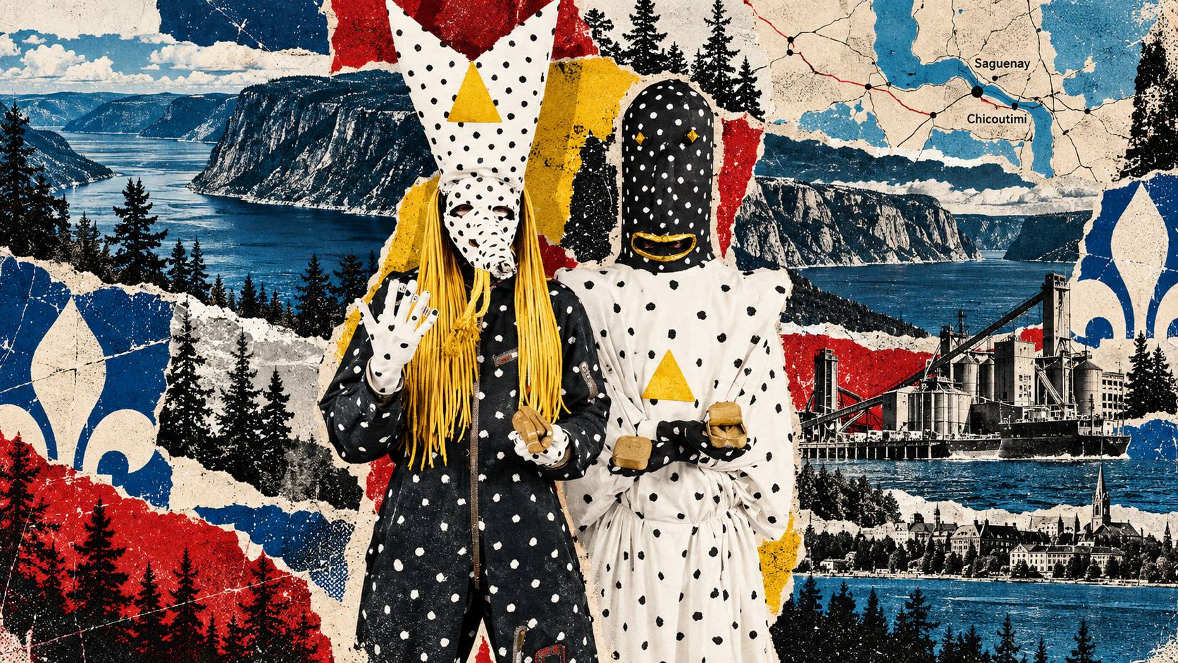Angine de Poitrine in a Northern Dial torn-paper collage inspired by Saguenay, Quebec